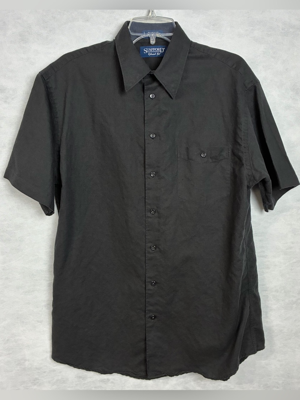 Stafford Relaxed Fit Mens Sz 16 Short Sleeve Shirt Black Button Up Casual Y2k